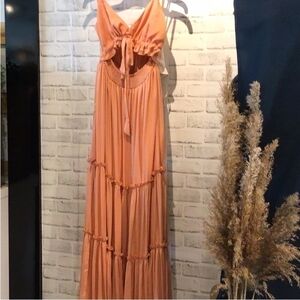 Women’s Coral Maxi Tie-Front Dress